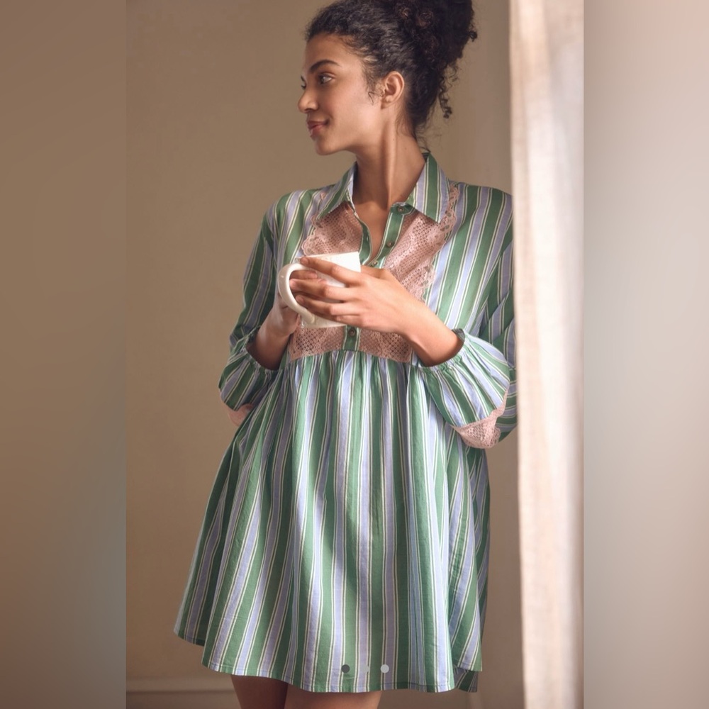 NWOT size Small Anthropologie Long Sleeve Lace Inset swing mini dress